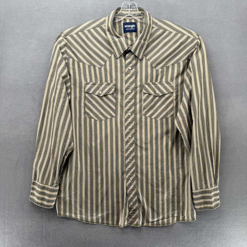 Wrangler Pearl Snap Western Shirt Mens 2XL Green Striped  Long Sleeve Outdoor
